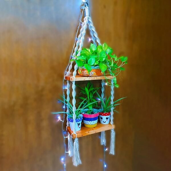 Macrame wall hanging shelf